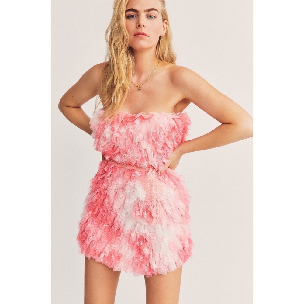 LoveShackFancy Calandre Strapless Mini Dress